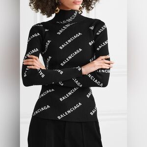 Balenciaga Black and White Logo Turtleneck Sweater